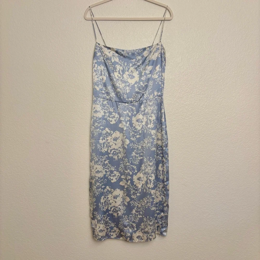 Reformation Frankie Silk Formal Dress Spaghetti Strap Porcelain Blue Floral 10 P - Picture 6 of 16